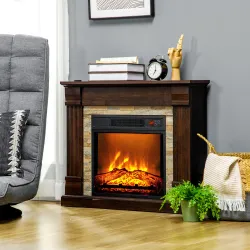 Chimenea Eléctrica Decorativa 1800W con Efecto de Llama de 3 Brillos Termostato Temporizador Mando a Distancia M... - Ogal.Es