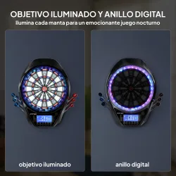 Diana Electrónica con 6 Dardos y 24 Puntas Blandas Pantalla LED 34 Juegos y 2235 Programas 60,5x45,5x3,6 cm Mult... - Ogal.Es