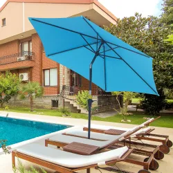 Sombrilla de Jardín Ø260x235 cm Parasol de Jardín Reclinable con Manivela Poste Desmontable de Aluminio 6 Varill... - Ogal.Es