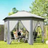 Carpa Plegable 4x3,4 m con Doble Techo 6 Mosquiteras Extraíbles y Bolsa de Transporte Anti-UV Gris - Ogal.Es