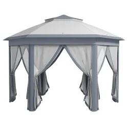 Carpa Plegable 4x3,4 m con Doble Techo 6 Mosquiteras Extraíbles y Bolsa de Transporte Anti-UV Gris - Ogal.Es