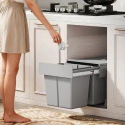 Cubo de Basura Extraíble bajo Fregadero con 2 Contenedores Capacidad Total 30L (15Lx2) Fijación Inferior Gris Claro - Ogal.Es