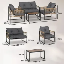Conjunto de Jardín Exterior de Ratán Sintético con 2 Sillones 1 Sofá de 2 Plazas 1 Mesa de Centro y Cojines Gris - Ogal.Es
