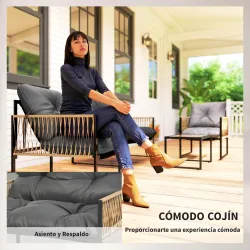 Conjunto de Jardín Exterior de Ratán Sintético con 2 Sillones 1 Sofá de 2 Plazas 1 Mesa de Centro y Cojines Gris - Ogal.Es