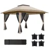 Cenador Plegable 3,6x3,6 m con Laterales de Malla UPF50+ Altura Ajustable Bolsa con Ruedas y Bolsas de Arena Beige - Ogal.Es