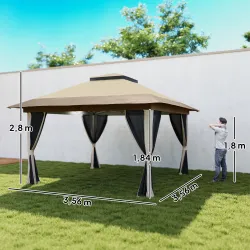 Cenador Plegable 3,6x3,6 m con Laterales de Malla UPF50+ Altura Ajustable Bolsa con Ruedas y Bolsas de Arena Beige - Ogal.Es
