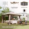 Cenador Plegable 3,6x3,6 m con Laterales de Malla UPF50+ Altura Ajustable Bolsa con Ruedas y Bolsas de Arena Beige - Ogal.Es
