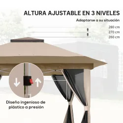 Cenador Plegable 3,6x3,6 m con Laterales de Malla UPF50+ Altura Ajustable Bolsa con Ruedas y Bolsas de Arena Beige - Ogal.Es
