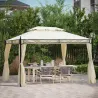 Cenador de Jardín 4x3m con Doble Techo Estructura de Acero Anti-UV para Exterior Patio 400x300x280 cm Crema - Ogal.Es