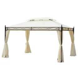 Cenador de Jardín 4x3m con Doble Techo Estructura de Acero Anti-UV para Exterior Patio 400x300x280 cm Crema - Ogal.Es
