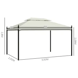 Cenador de Jardín 4x3m con Doble Techo Estructura de Acero Anti-UV para Exterior Patio 400x300x280 cm Crema - Ogal.Es