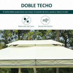 Cenador de Jardín 4x3m con Doble Techo Estructura de Acero Anti-UV para Exterior Patio 400x300x280 cm Crema - Ogal.Es