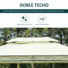 Cenador de Jardín 4x3m con Doble Techo Estructura de Acero Anti-UV para Exterior Patio 400x300x280 cm Crema - Ogal.Es