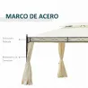 Cenador de Jardín 4x3m con Doble Techo Estructura de Acero Anti-UV para Exterior Patio 400x300x280 cm Crema - Ogal.Es
