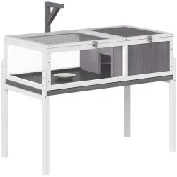 Casa para Tortugas de Madera con Techo de Malla Bandeja Extraíble y Soporte para Lámpara 104x53x82 cm Gris y Blanco - Ogal.Es