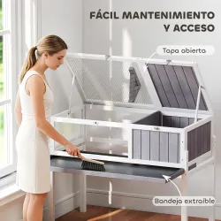 Casa para Tortugas de Madera con Techo de Malla Bandeja Extraíble y Soporte para Lámpara 104x53x82 cm Gris y Blanco - Ogal.Es