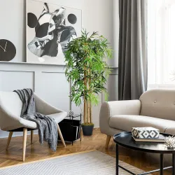 Bambú Artificial 150cm con Maceta Árbol Planta Sintética Realista Decorativa para Casa Oficina Ø18x150 cm Verde - Ogal.Es