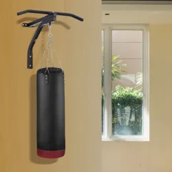 2 en 1 Barra de Dominadas para Pared de Acero Soporte de Saco de Boxeo Carga Máx. 130 kg 93x47x51 cm Negro - Ogal.Es
