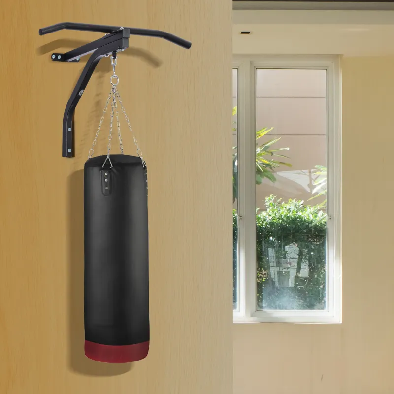 2 en 1 Barra de Dominadas para Pared de Acero Soporte de Saco de Boxeo Carga Máx. 130 kg 93x47x51 cm Negro - Ogal.Es