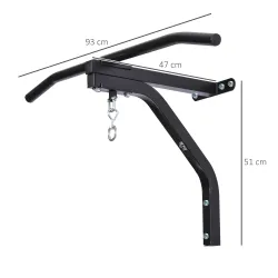 2 en 1 Barra de Dominadas para Pared de Acero Soporte de Saco de Boxeo Carga Máx. 130 kg 93x47x51 cm Negro - Ogal.Es