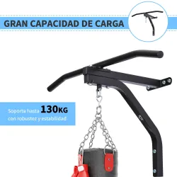 2 en 1 Barra de Dominadas para Pared de Acero Soporte de Saco de Boxeo Carga Máx. 130 kg 93x47x51 cm Negro - Ogal.Es