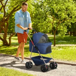 Carrito para Perros Plegable 3 en 1 con Cesta de Almacenaje Ventana de Malla y Sistema de Seguridad 76x50x102 cm... - Ogal.Es