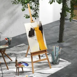 Caballete de Pintura Plegable de Madera 235 cm con Altura y Ángulo Ajustables Estante Natural - Ogal.Es
