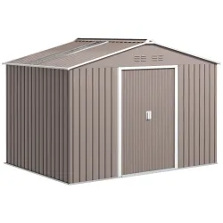 Cobertizo de Jardín 4,9 m² 277x195x192 cm con 2 Puertas Correderas Techo de Fibra de Vidrio y 4 Ventanas Gris Claro - Ogal.Es