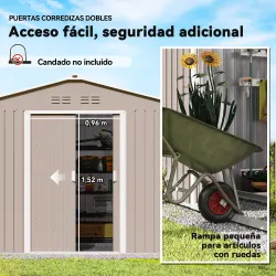 Cobertizo de Jardín 4,9 m² 277x195x192 cm con 2 Puertas Correderas Techo de Fibra de Vidrio y 4 Ventanas Gris Claro - Ogal.Es