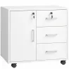 Mueble para Impresora con Ruedas Mesa para Impresora con Puerta y 3 Cajones Cerraduras Estante Ajustable Blanco - Ogal.Es