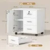 Mueble para Impresora con Ruedas Mesa para Impresora con Puerta y 3 Cajones Cerraduras Estante Ajustable Blanco - Ogal.Es