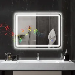 Espejo de Baño con Luz LED 80x60 cm con Bluetooth 3 Colores de Luz Reloj Digital Función Antivaho Función de Mem... - Ogal.Es