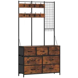 Perchero Zapatero con Zapatero Ganchos Cajones y Eatante para Entrada Pasillo Salón 100x30x183 cm Marrón&nbsp;Rústico - Ogal.Es