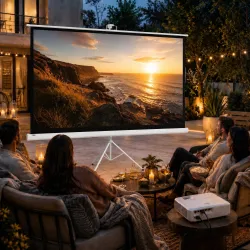 Pantalla de Proyección con Soporte Portátil 100 Pulgadas Formato 16:9 con Altura Ajustable 221x124 cm Blanco - Ogal.Es