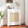 Cubre Radiadores con Puerta Abatible y Ratán Compartimento Diseño Bohemio para Salón Dormitorio Blanco - Ogal.Es