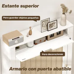 Cubre Radiadores con Puerta Abatible y Ratán Compartimento Diseño Bohemio para Salón Dormitorio Blanco - Ogal.Es