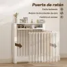 Cubre Radiadores con Puerta Abatible y Ratán Compartimento Diseño Bohemio para Salón Dormitorio Blanco - Ogal.Es