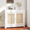 Cubre Radiadores con Puertas Abatibles y Ratán 2 Compartimentos Diseño Bohemio para Salón Dormitorio Blanco - Ogal.Es