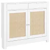 Cubre Radiadores con Puertas Abatibles y Ratán 2 Compartimentos Diseño Bohemio para Salón Dormitorio Blanco - Ogal.Es
