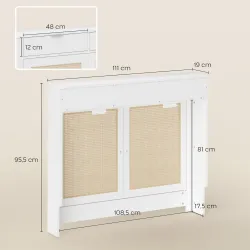Cubre Radiadores con Puertas Abatibles y Ratán 2 Compartimentos Diseño Bohemio para Salón Dormitorio Blanco - Ogal.Es