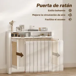 Cubre Radiadores con Puertas Abatibles y Ratán 2 Compartimentos Diseño Bohemio para Salón Dormitorio Blanco - Ogal.Es