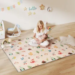 Alfombra Bebé Acolchada Plegable Reversible 150x180 cm Tapete de Actividades Bebé XPE Impermeable Multicolor - Ogal.Es