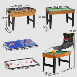 Mesa Multijuegos 5 en 1 con Futbolines para Niños Billar Ping-pong Hockey y Baloncesto 134x108x144 cm Natural y ... - Ogal.Es