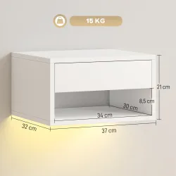 Juego de 2 Mesitas de Noche Flotantes con Luces LED RGB Control de APP Cajón Estante Abierto 37x32x21 cm Blanco - Ogal.Es