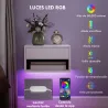Juego de 2 Mesitas de Noche Flotantes con Luces LED RGB Control de APP Cajón Estante Abierto 37x32x21 cm Blanco - Ogal.Es