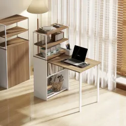 Escritorio Plegable con Estantería con 4 Estantes Mesa de Ordenador para Estudio Oficina Casa 105x60x127 cm Natural - Ogal.Es