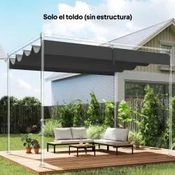 Techo de Repuesto Retráctil 4x3,5 m para Marco de 4x3 m Toldo de Tela Solo para Cenador Jardín con 8 Orificios Gris - Ogal.Es