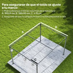 Techo de Repuesto Retráctil 4x3,5 m para Marco de 4x3 m Toldo de Tela Solo para Cenador Jardín con 8 Orificios Gris - Ogal.Es