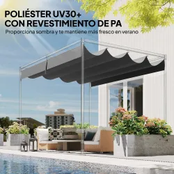 Techo de Repuesto Retráctil 4x3,5 m para Marco de 4x3 m Toldo de Tela Solo para Cenador Jardín con 8 Orificios Gris - Ogal.Es