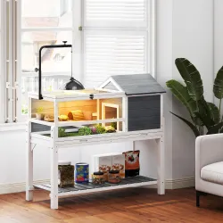 Casa para Tortugas de Madera con Soporte para Lámpara Ajustable Techos Abatibles Bandeja Extraíble y Estante Inf... - Ogal.Es